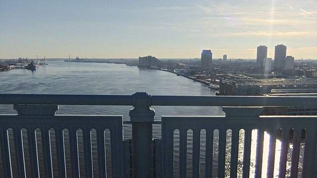 Delaware River from the Benjamin Franklin bridge between Philadelphia, PA and Camden, NJ.