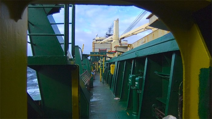 The tunnels on either side of the cargo holds.