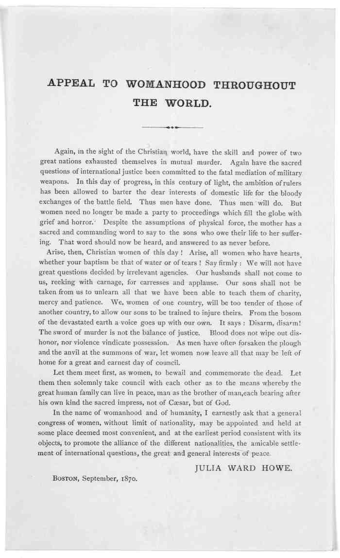 An early attempt to establish a Mother's Day by Julia Ward Howe (photo credit: US Library of Congress)